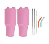 HuadZhylyx 2 in 1 Drink Separator Silicone Cup Liner, Dual Compartment Cup Inner Tray for 40oz Tumbler with Stainless Steel Straws, Reusable Beverage Divider for Party Outdoor (Pinkish)