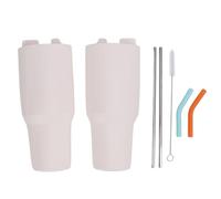 HuadZhylyx 2 in 1 Drink Separator Silicone Cup Liner, Dual Compartment Cup Inner Tray for 40oz Tumbler with Stainless Steel Straws, Reusable Beverage Divider for Party Outdoor (White)