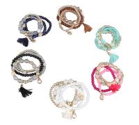 HuadZhylyx 24Pcs Beaded Bracelets, Colorful Stretchy Rope Stackable Multilayer Bracelets with Smooth Glass Beads for Women Girls, Party Travel Outing Accessories