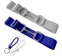 Huaerle 1.5 inch Elastic Equestrian Belt with Bit Buckle and Leather Key Strap, Grey+blue, One size
