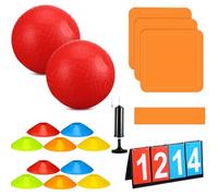 Huaerle 18 Pcs Sports Kickball Set Includes 2 Playground Ball with Air Pump 5 Rubber Throw Down Bases 10 Foul Line Cones and a Flip Scoreboard for Boys Girls Adults Playground School Backyard (Red)