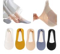 Huaerle 5 Pairs Invisible Ice Silk Socks, No Show Socks, Low Cut No Show Socks, Ultra Low Cut Non Slip Flat Boat Liner Invisible Socks Thin Socks, Clear, 00