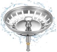 HUAERSICO Kitchen Sink Drain Strainer Diameter 81-82 mm - Strainer Basket Drain Plug - Height-Adjustable Sink Plug - Sink Plug for Drain from 82 mm, 2 Strainer Basket Seals