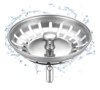 HUAERSICO Universal Drain Plug Diameter 81-82 mm - Drain Strainer Kitchen Sink - Strainer Basket - Sink Plug - Sink Strainer for Drain Openings from 82 mm, 2 Strainer Basket Seals
