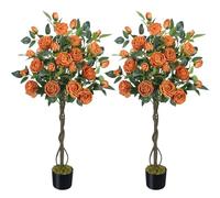 HUAESIN 2 Pack 4FT Artificial Fall Tree Fake Rose Flower Trees with 52 Blooming Flowers Thanksgiving Decorations for Wedding Party Gifts Indoor Outdoor Autumn Harvest Home Decor