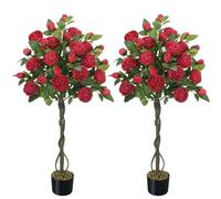 HUAESIN 4FT Fake Flower Tree Rose Tree with 52 Blooming Artificial Flowers Faux Tree Outdoor Indoor Decorative Trees for Home Decor Living Room Front Porch Farmhouse