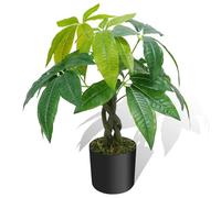 HUAESIN Artificial Money Tree, 14" Silk Table Top Plant, Green, Pot, All Seasons Decor