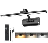 HUAEU Picture Lights for Wall Battery Operated, 15.7" Rechargeable Wireless Picture Light with Remote Timer, 3000K/4000K/6000K Dimmable Wall Light for Paintings Picture Frame Gallery Dartboard - Black