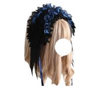 huafan luxkazya Multi Color Wing Headbands for Women Girl Gothic Lolita Headdress Lace Cosplay Headbands Cute Hair Band Hair Accessories (Black Blue, One size)