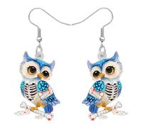 HUAGEO Acrylic Blue Cute Gothic Skull Owl Earrings Novelty Pirate Owl Scare Birds Dangle Jewellery For Women Halloween Party Charms Gifts (Sky)