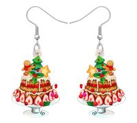 HUAGEO Acrylic Cute Christmas Tree Gingerbread Man Plate Cake Earrings Novelty Jewellery Dangle For Women Festival Charms Gifts Accessories (Multi)