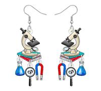 HUAGEO Acrylic Laboratory Glass Containers Microscopy Earrings Science Experimental Instruments Dangle Novelty Jewellery For Women Scientist Charms Gifts (Beige)