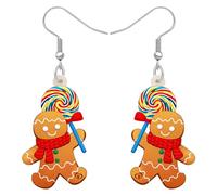HUAGEO Christmas Acrylic Cute Lollipop Gingerbread Man Earrings Dangle Fashion Jewellery For Women Festival Costume Party Charms Gifts (Orange)
