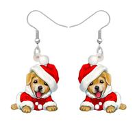 HUAGEO Christmas Acrylic Santa Hat Costume Cute Labrador Retriever Dog Earrings Pets Dangle Jewellery For Women Dog Lovers Festival Charms Gifts (Yellow)