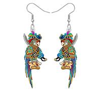 HUAGEO Halloween Acrylic Feather Hat Pirate Macaw Parrot Earrings Dangle Novelty Hawaii Knife Map Treasure Chest Birds Hypoallergenic Jewellery For Women Festival Party Charms Gifts (Pink)