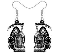 HUAGEO Halloween Acrylic Spooky Black Grim Reaper Earrings Scary Death Themed Series Dangle Jewellery For Women Festival Costume Charms Gifts (Grey)