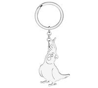 HUAGEO Stainless Steel 18K Cute Cockatiel Parrot Keychain Fun Birds Key Rings For Women Handbags Wallet Car Charms Gifts (Silver Plated)