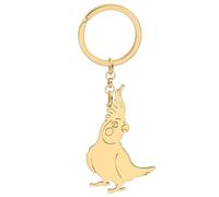 HUAGEO Stainless Steel 18K Cute Cockatiel Parrot Keychain Fun Birds Key Rings For Women Handbags Wallet Car Charms Gifts (Gold Plated)