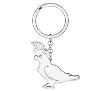 HUAGEO Stainless Steel 18K Cute Cockatiel Parrot Keychain Fun Birds Key Rings For Women Handbags Wallet Car Charms Gifts (Silver)