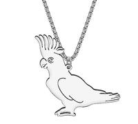 HUAGEO Stainless Steel 18K Gold Plated Silver Cute Cockatiel Necklace Pendant Chain Hawaii Beach Parrot Birds Jewellery Gifts For Women Party Charms (Silver Plated)