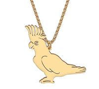 HUAGEO Stainless Steel 18K Gold Plated Silver Cute Cockatiel Necklace Pendant Chain Hawaii Beach Parrot Birds Jewellery Gifts For Women Party Charms (18K Gold Plated)