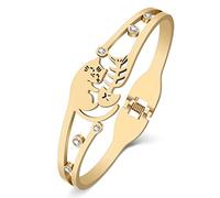 HUAGEO Stainless Steel 18K Gold Silver Plated Sweet Fishbone Cat Bangle Hollow Out Cuff Bracelets Cute Jewellery For Women Charms Gifts (Gold)