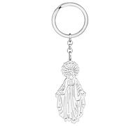 HUAGEO Stainless Steel 18K Gold Virgin Mary Keychain Favors Custom Jewellery Gifts For Women Purse Car Bags Key Rings Charms (Silver Plated)