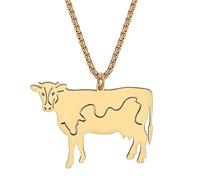 HUAGEO Stainless Steel Cute Milk Cow Necklace for Women Girls 18K Gold Silver Plated Dairy Cattle Farm Animals Pendant Chain Jewellery Gifts Charms Accessories (18K Gold Plated)