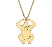 HUAGEO Stainless Steel Fun Monkey Gorilla Necklace 18K Gold Plated Silver Chimpanzee Jewellery Pendant Gifts For Women Charms Accessories (18K Gold Plated)