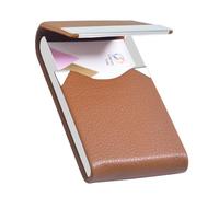 HUAHAITGCH Business Card Holder with Ultra Slim Design,Business Card Case with Premium PU Leather, Suit Pocket Metal Card Holder for Women/Men,Professional Name Card Holder with Magnetic Shut, Brown