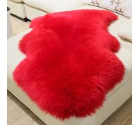HUAHOO Genuine Sheepskin Rug Fluffy Rug Real Sheepskin for Bedroom Sheep Fur Genuine Blanket Natural Fur Single Red 60x90cm