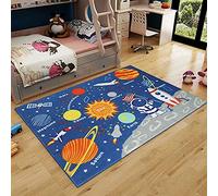 HUAHOO Kids Rug Educational Learning Carpet Galaxy Planets Stars Blue Children's Fun Area Rug Nursery Rugs Solar System Rectangle Rug (Stars,52'' x 75'')