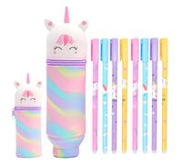 Huahuanghui 9 Unicorn Eraser Pencils Girls Set Kawaii Unicorn Pen Holder Made of Silicone, Stand-Up Design for Children (Girls & Boys)