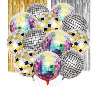 Huahuanghui Pack of 12 Disco Ball Balloons, 22 Inch 4D Disco Ball Foil Balloons, Helium Balloons, Party Decoration, Disco Decoration, 70s 80s Retro Curtain Party Decoration for Disco Theme Party