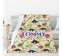 HuahuoY Personalised Dinosaur Name Blanket, Custom Baby Blankets with Name, Personalised Throw Blanket, 76 cm x 102 cm, Dinosaur Color