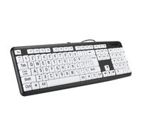 Huairdum 104 Keys Large Print Keyboard, USB Wired Old People Keyboard, White Big Letters, Full Size Low Computer Key Board, Ideal for Visually Impaired, Elderly (Black)