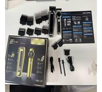 Huairdum Professional Electric Hair Clippers Set for Men, USB Rechargeable Hair Trimmer with LCD Display 5 Speed Adjustable 11 Guards, Home Salon Haircutting Kit (Gold)