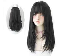 HUAISU Long Straight Black Wig with Bangs Synthetic High Density Long Hair Wigs for Women