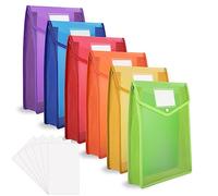 HuaJiao A4 Plastic Wallets, 6 Pcs Plastic Folders Popper Wallet Document Pockets Envelope File Folder withButton Closure Card Slot for School Office Home, Blue,Green,Orange,Purple,Red