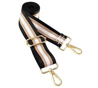 HuaJiao Adjustable Replacement Handbag Strap, Wide Shoulder Strap, Glitter Striped, Gold Buckle, 3.8cm, Black Gold White