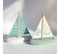 Huajie Handmade Craft Handcrafted Wooden Nautical Decoration - 2 Pcs Cute Sailboat Models for Beach Decor - Perfect for Home, Office, Bedroom, and Bathroom