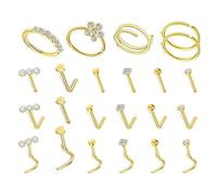HUAJINGKEJI 23 Pieces Comfortable Nose Studs Set Stainless Steel Cubic Zirconia 7mm Post Length Shank Types For All Skin Types Stainless Steel Nose Rings