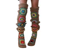 HUAJINGKEJI Comfortable soft socksEthnic Crochet Knitted Over Knee Long Socks Thigh High Length Winter Fall Long Leg Warmers Colorful Pattern