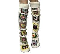 HUAJINGKEJI Comfortable soft socksEthnic Crochet Knitted Over Knee Long Socks Thigh High Length Winter Fall Long Leg Warmers Colorful Pattern