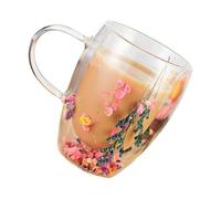 HUAJINGKEJI Double Wall Glass Coffee Mug 350ml Clear Cup for Cappuccinos with Dry Flower Transparency Drinkware