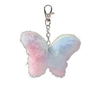 HUAJINGKEJI Fashion Jewelry, Plush Heart Keychain Butterfly Pendant-Fluffy Cats Keyring Pom-Pom Bag Cell-Phone Decoration