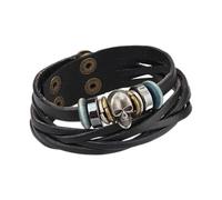 HUAJINGKEJI Handmade Leather Skull Theme Strap Multilayer Wrist Jewelry Texture Present for Woman and Man Gothic Beaded Leather
