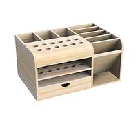 HUAJINGKEJI Wooden Multifunctional Storage Box for Store Tool Tweezers Knives Screwdrivers Cellphone Calculator Desk