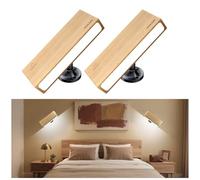 HUAJUN 2 Pcs Battery Operated Wall Sconces,LED Wooden Lamp, 360° Rotation Rechargeable Wall Lights,Wireless Rechargeable Wall Sconce with Voice Control, Modern Style Acceceries for Reading