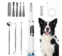 HUAJUN Dog Plaque Remover for Teeth, Ultrasonic Teeth Cleaner for Dog and Cat, 5 Cleaning Modes and 4 Cleaning Heads for Pet Dental Care,with LED USB Rechargeable Dental Care Kit